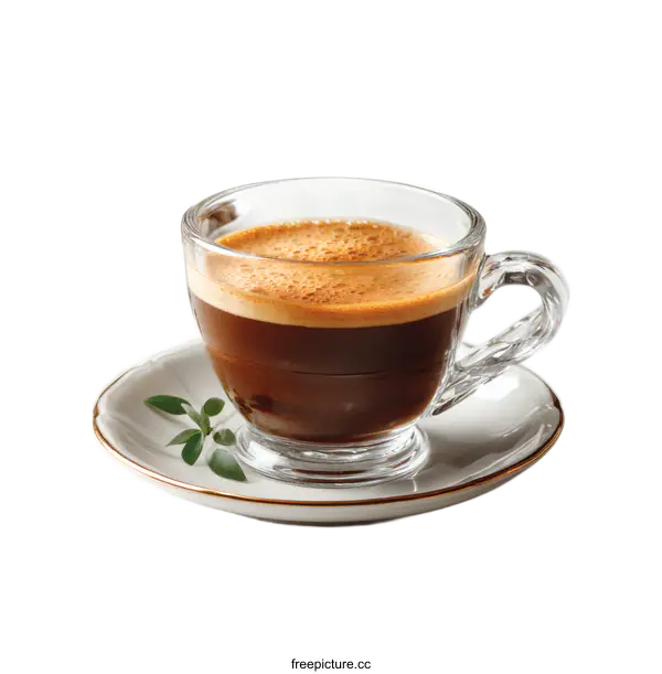 [Transparent Background PNG]Espresso Coffee in a Glass Cup on a White Table