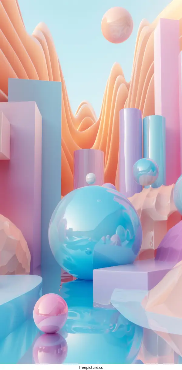 Pink and blue pastel color 3D rendered abstract landscape