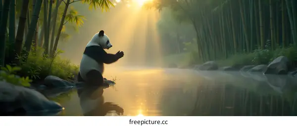 Panda in the Bamboo Forest at Sunrise