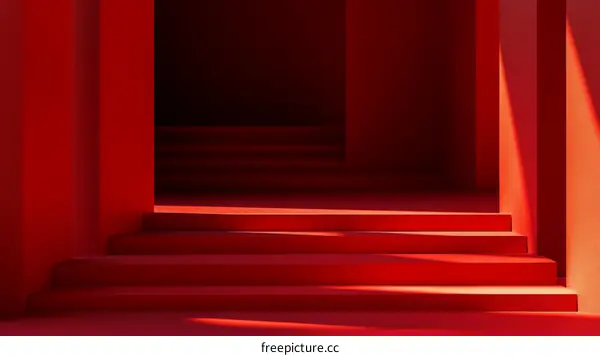 Abstract Red Stairway Architectural Design