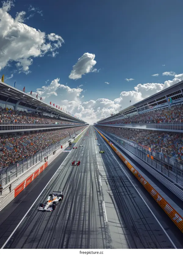 Formula One Race: Cars Speeding Down the Track