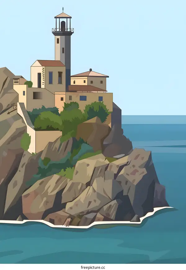 Lighthouse on Rocky Cliff by the Sea