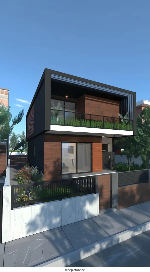Modern Two Story House with Balcony and Patio