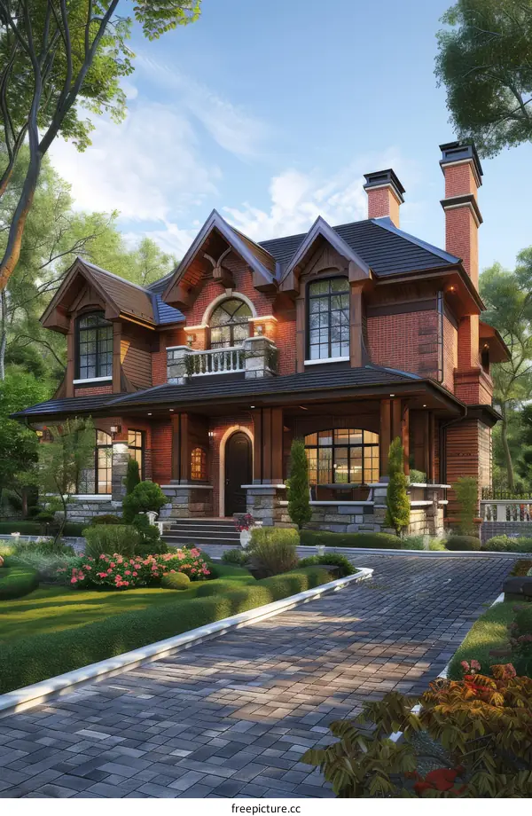 Elegant Brick House Exterior Design Illustration
