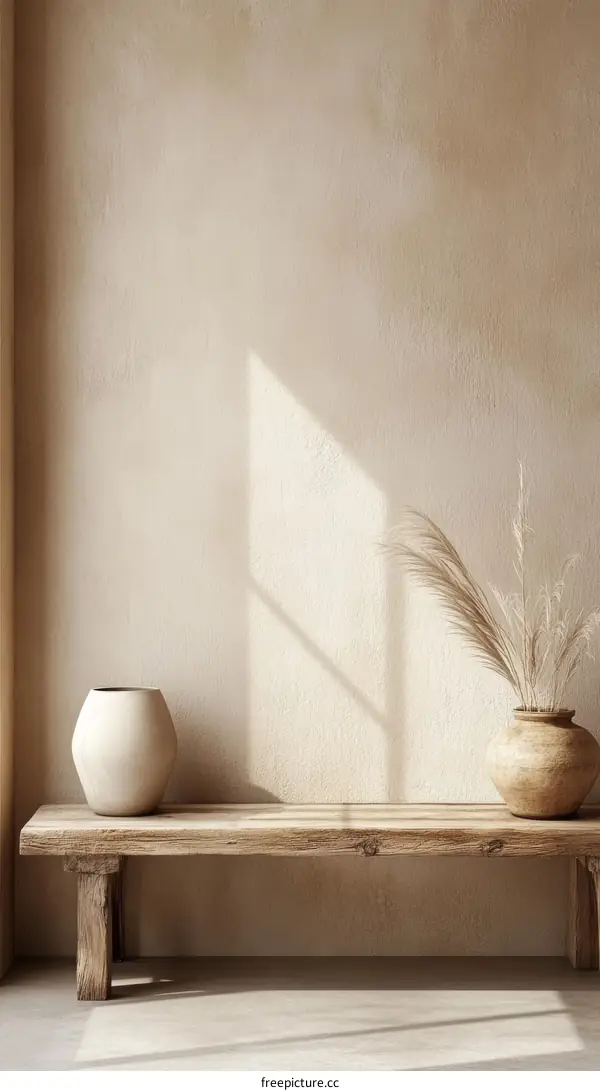Rustic Wooden Bench in a Minimalist Interior