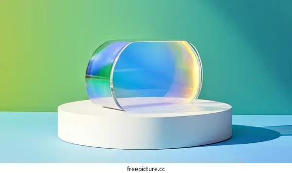 Abstract Glass Cylindrical Display on a White Pedestal