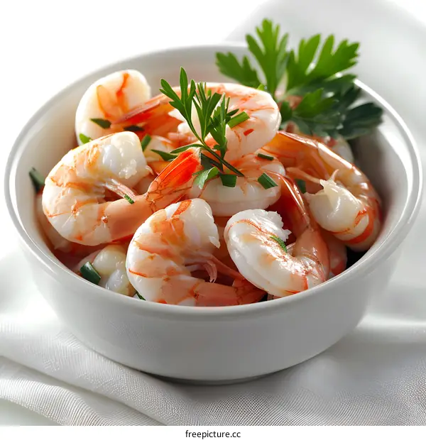 Bowl of Cooked Shrimp with Parsley