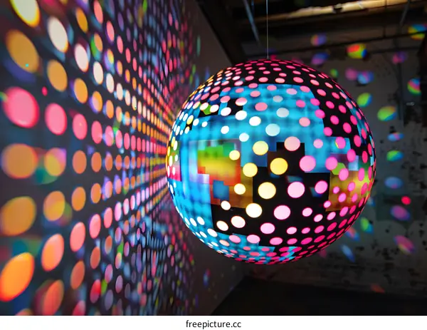 Colorful Disco Ball Reflecting Light