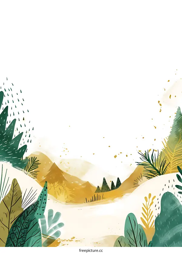 Green and Gold Watercolor Landscape Illustration