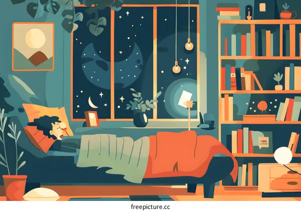 Cozy Nighttime Bedroom With Person Sleeping