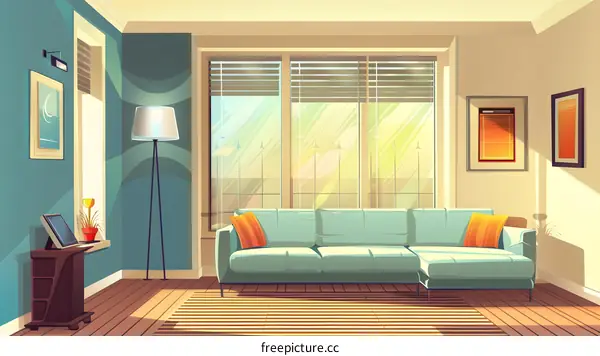 Living Room Interior Design with Sofa and Floor Lamp