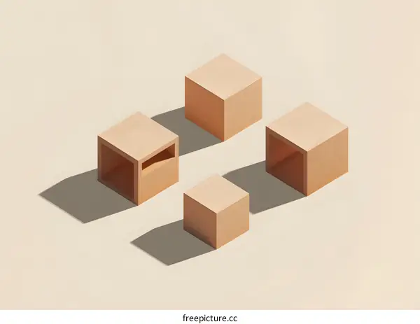 Minimalist Wooden Cubes Geometric Shapes 3D Render