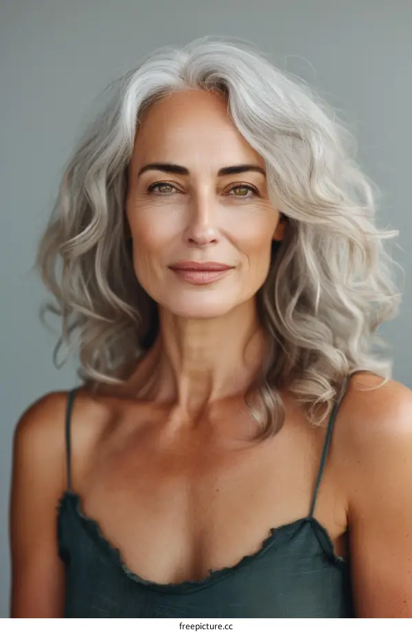 portrait of a beautiful woman with long white hair and green eyes