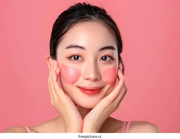 Woman With Pink Face Mask Smiling