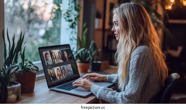 Woman Working on Laptop Editing Photos
