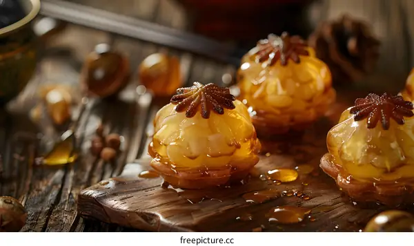 Closeup of Delicious Caramel Apple Tarts with Star Anise