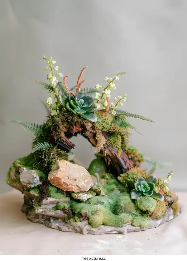 Miniature Moss Garden with Succulents and Ferns