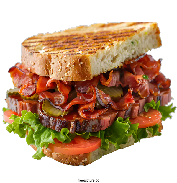[Transparent Background PNG]Grilled Bacon Sandwich with Tomatoes and Lettuce