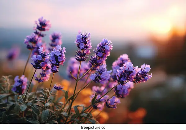 Beautiful Lavender Flowers at Sunset