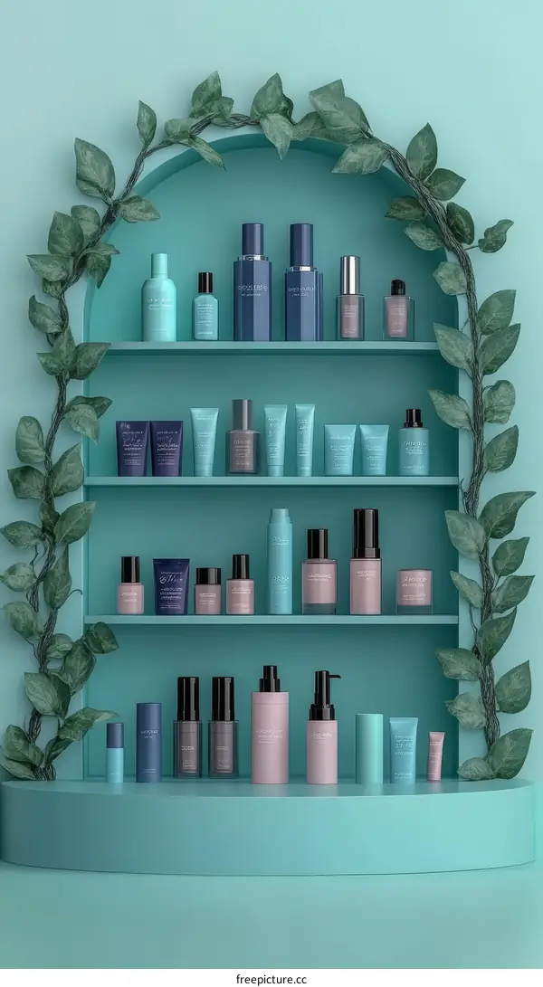 Cosmetic Products Display Shelf Illustration