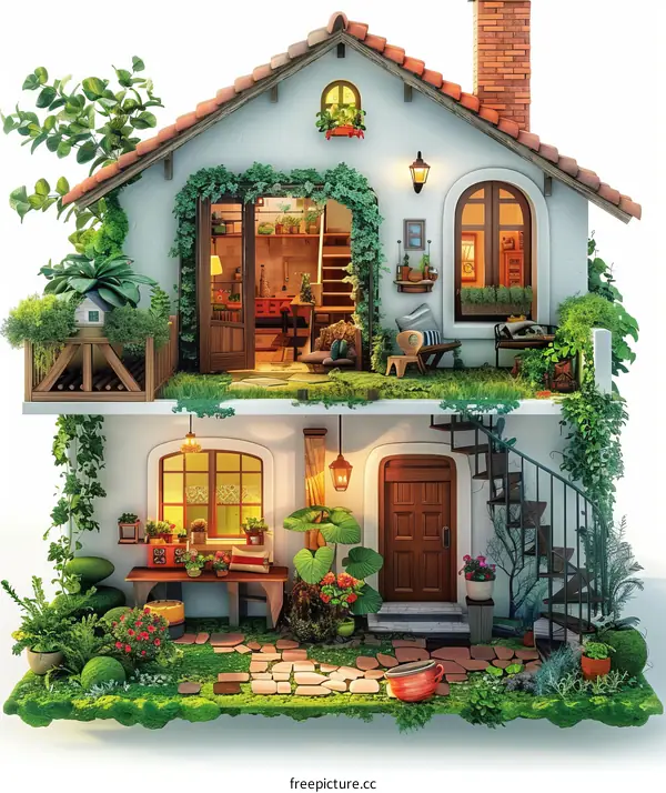 A cozy home surrounded by greenery