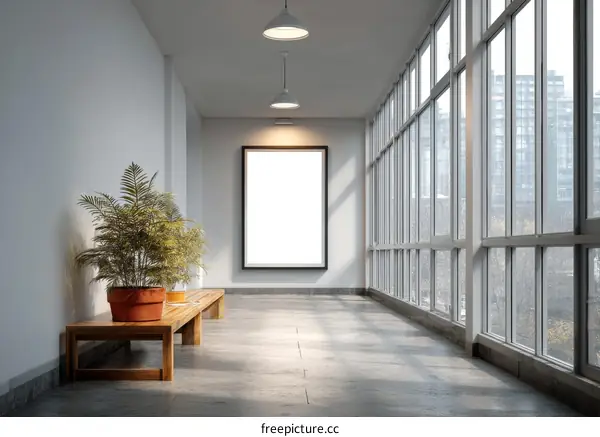 Modern Interior Corridor with Blank Poster