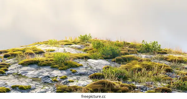 Green Moss Covered Rocks on a Hilltop