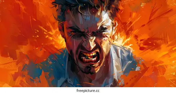 man covered in blood and screaming with an orange background