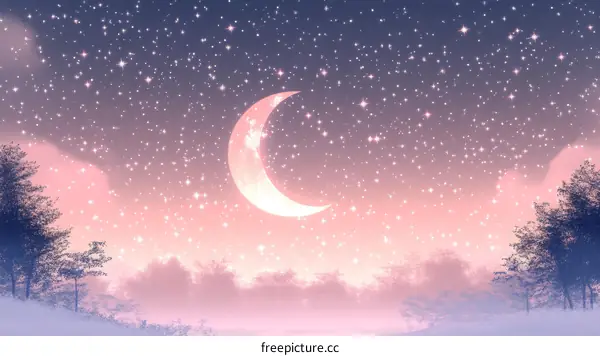 Pastel Dreamy Night Sky with Crescent Moon