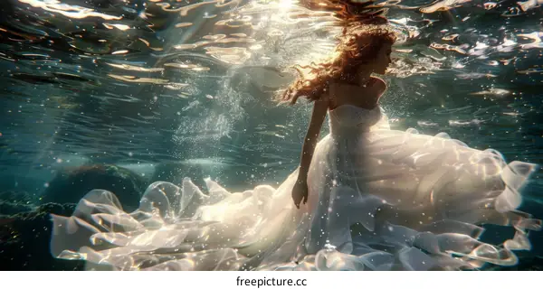 Ethereal Underwater Photoshoot of Woman in White Dress