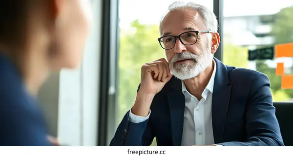Serious Businessman Listening to a Colleague During a Meeting