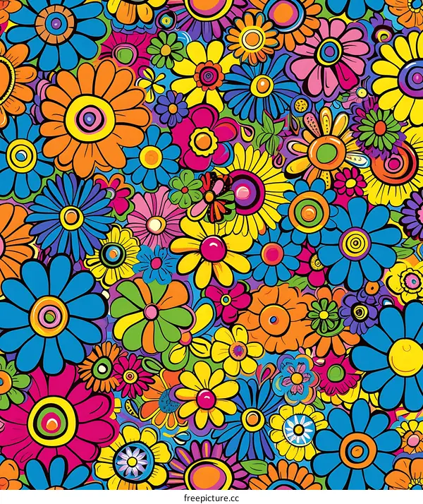 Colorful Retro Flower Pattern Seamless Illustration