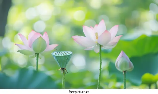Delicate Pink Lotus Blossoms in Natural Light