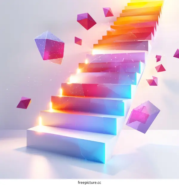 Surreal staircase with glowing geometric shapes