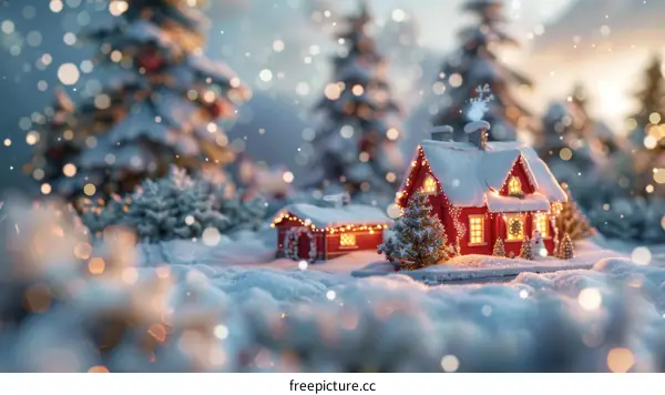 Snowy Cabin in the Winter Forest