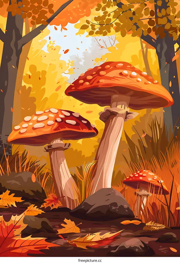 Autumn Forest with Mushrooms