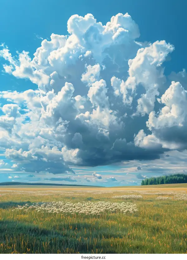 Cumulus clouds over the vast prairie
