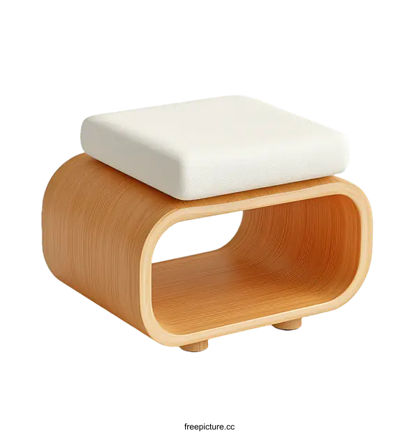 [Transparent Background PNG]Modern Wooden Footstool with White Cushion