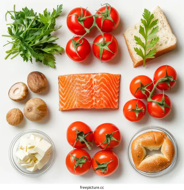 Top View of Food Ingredients Arranged in Grid