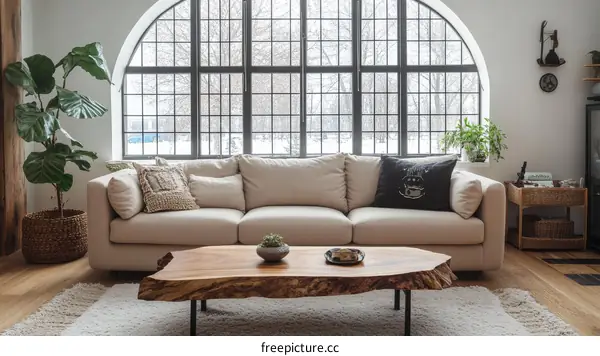 Modern Cozy Living Room with Large Windows