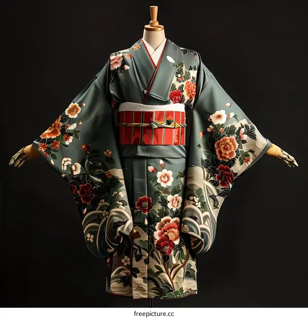 Traditional Japanese Kimono with Floral Patterns