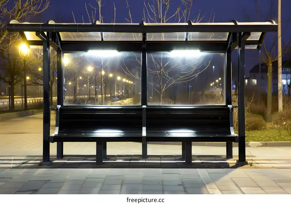 Empty Bus Stop Shelter at Night