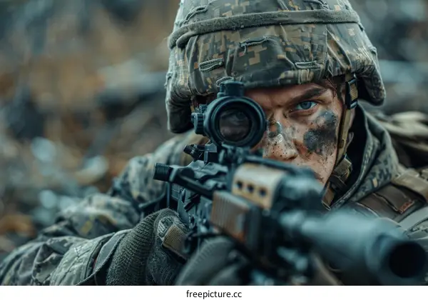 Soldier aiming his gun