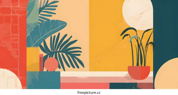 Abstract Art Minimalist Tropical Leaves Plants Illustration