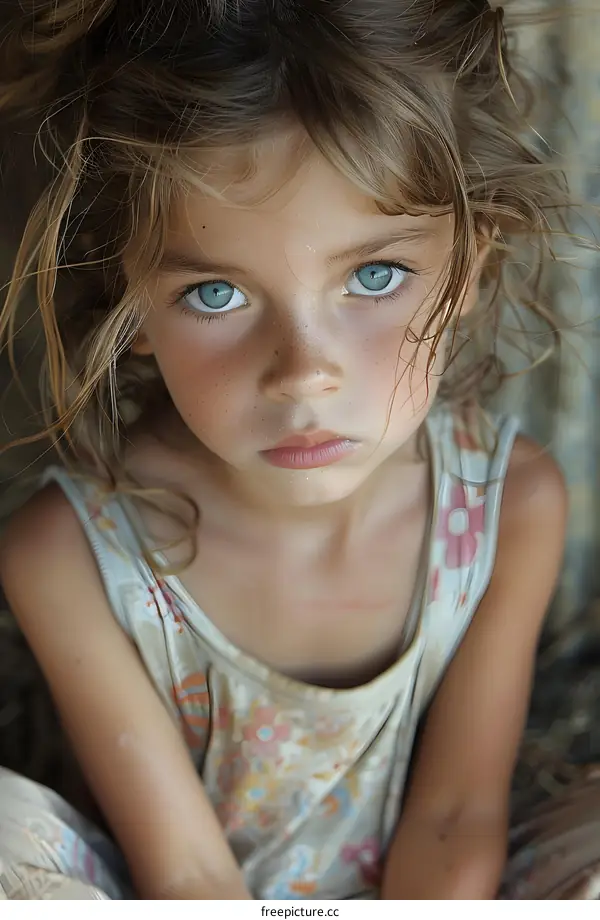 portrait of a beautiful child with big blue eyes