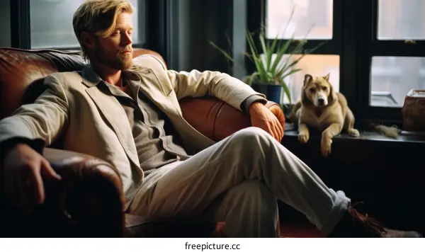 A man and a dog are sitting on a couch