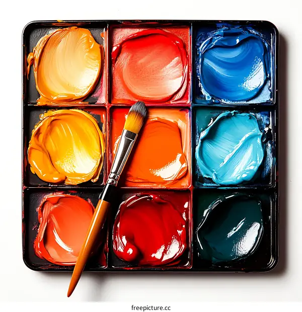 Colorful Artist Paint Palette with Brush