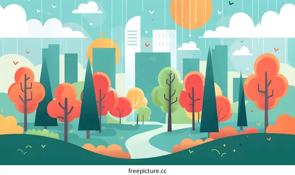 Cityscape with Trees Illustration