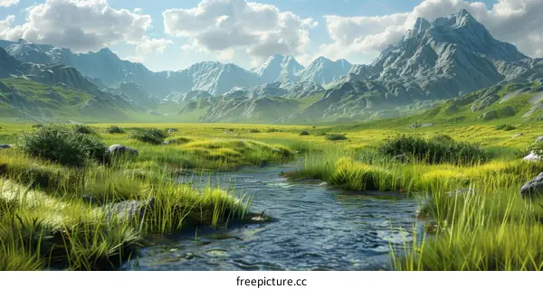 Serene Mountain Valley with a Winding River