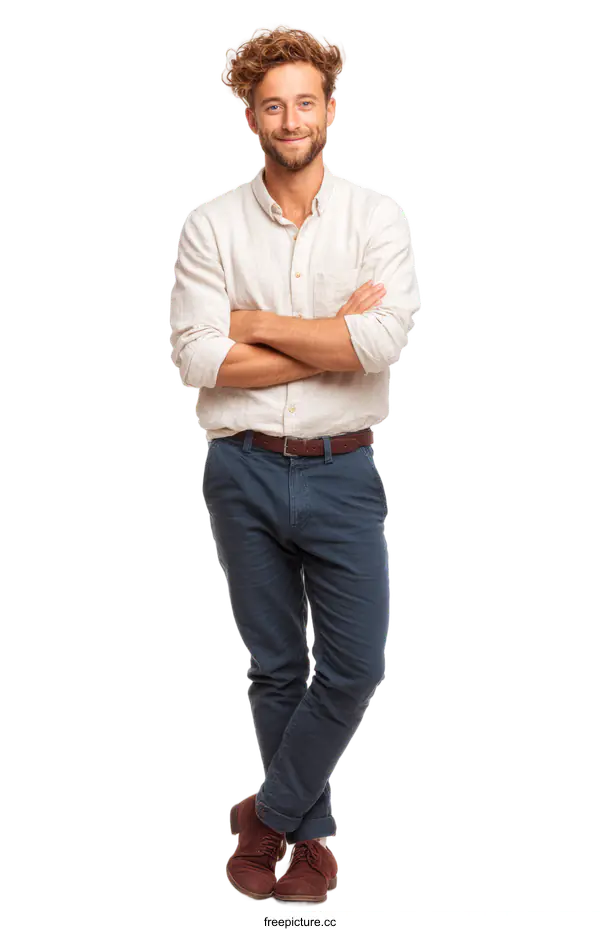 [Transparent Background PNG]Stylish Caucasian Man Posing Against White Background